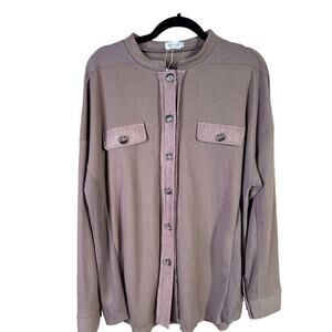 Newchoice Womens Shacket Waffle Fabric Stretch Brown Button Front Size Large